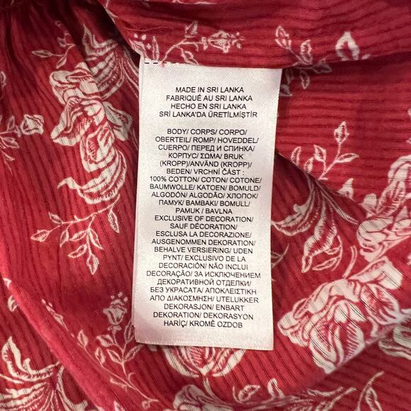 Lauren Ralph Lauren Red Floral Smocked Waist Ruffle V-Neck Blouse - SIZE XL - Picture 6 of 9